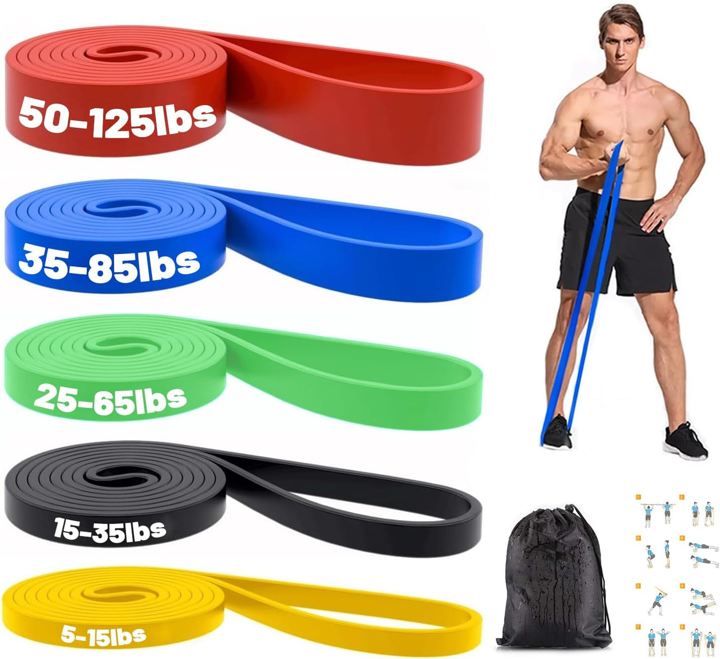 Resistance Bands, Pull Up Bands, Exercise Workout Bands for Working Out, Pull Up Assistance Bands Set for Men & Women, Body Stretching, Physical Therapy, Muscle Training