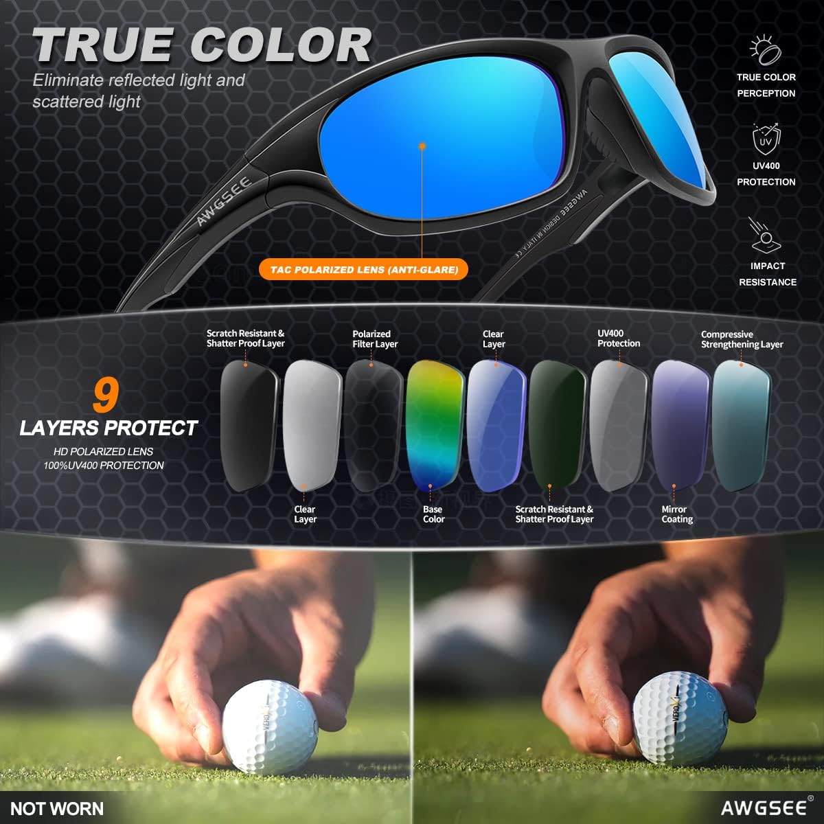 Polarized Sports Sunglasses for Men,TR90 Unbreakable Frame Sunglasses for Fishing Driving Cycling UV400 Protection