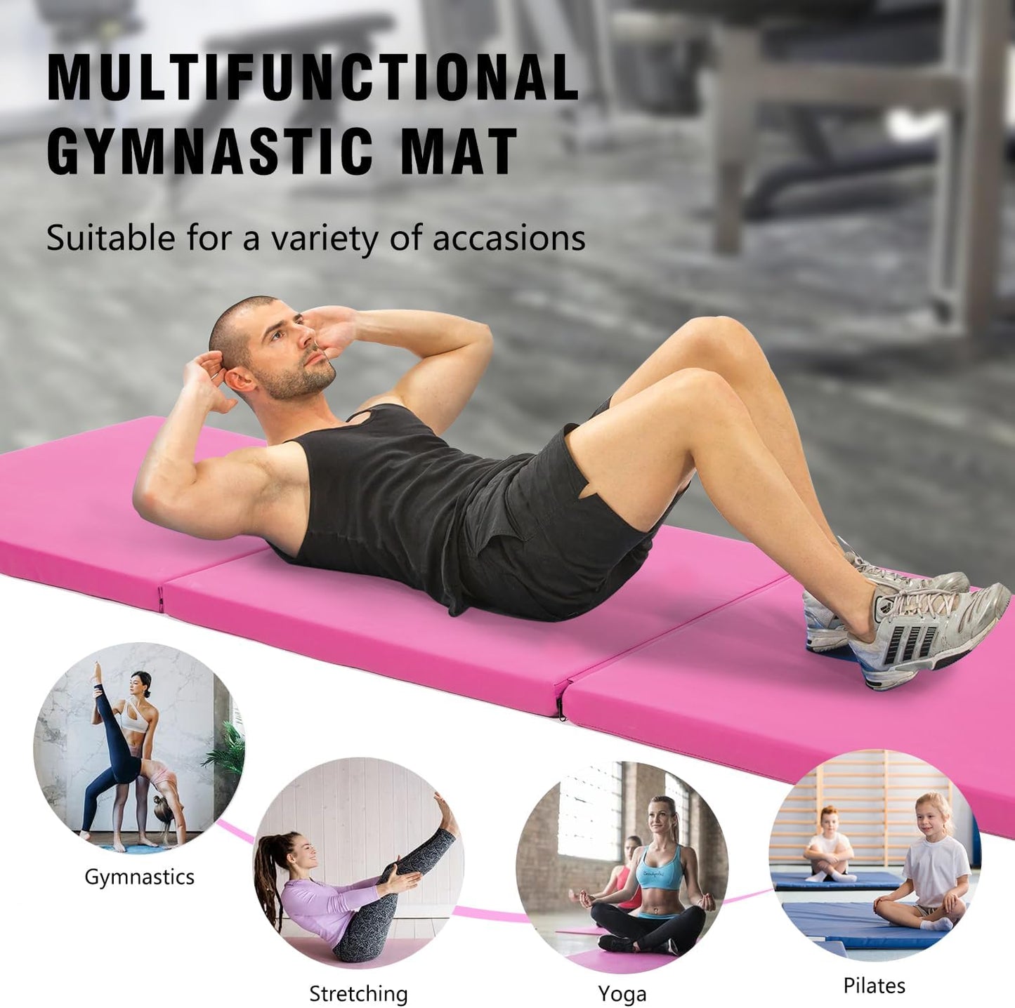 Gymnastics Tumbling Mats Portable Gymnastics Mat Foldable Tumbling Mat 2'x6'/4'x8' PU Leather Exercise Mat Yoga Mat with Carrying Handles for home Workout outdoor Yoga Gymnastics