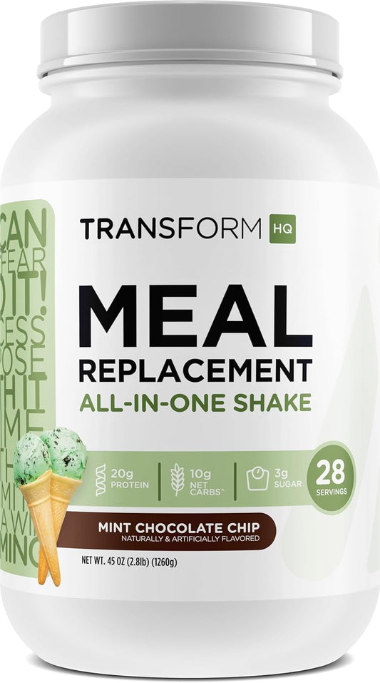 TransformHQ Meal Replacement Shake Powder 28 Servings (Mint Chocolate Chip) - 20G Protein per Serving, Non-GMO