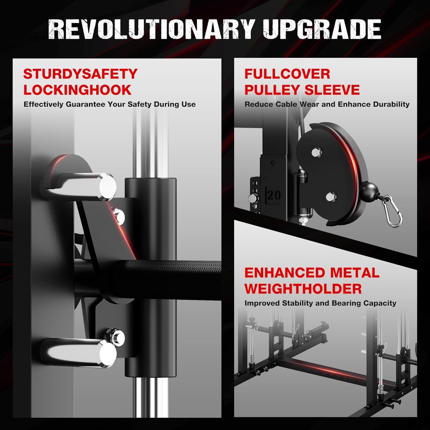 M21 Smith Machine, Multi-Function Power Cage with Dual Pulley Cable Crossover System, 2000LBS All-in-One Squat Rack with Smith Bar and Attachments