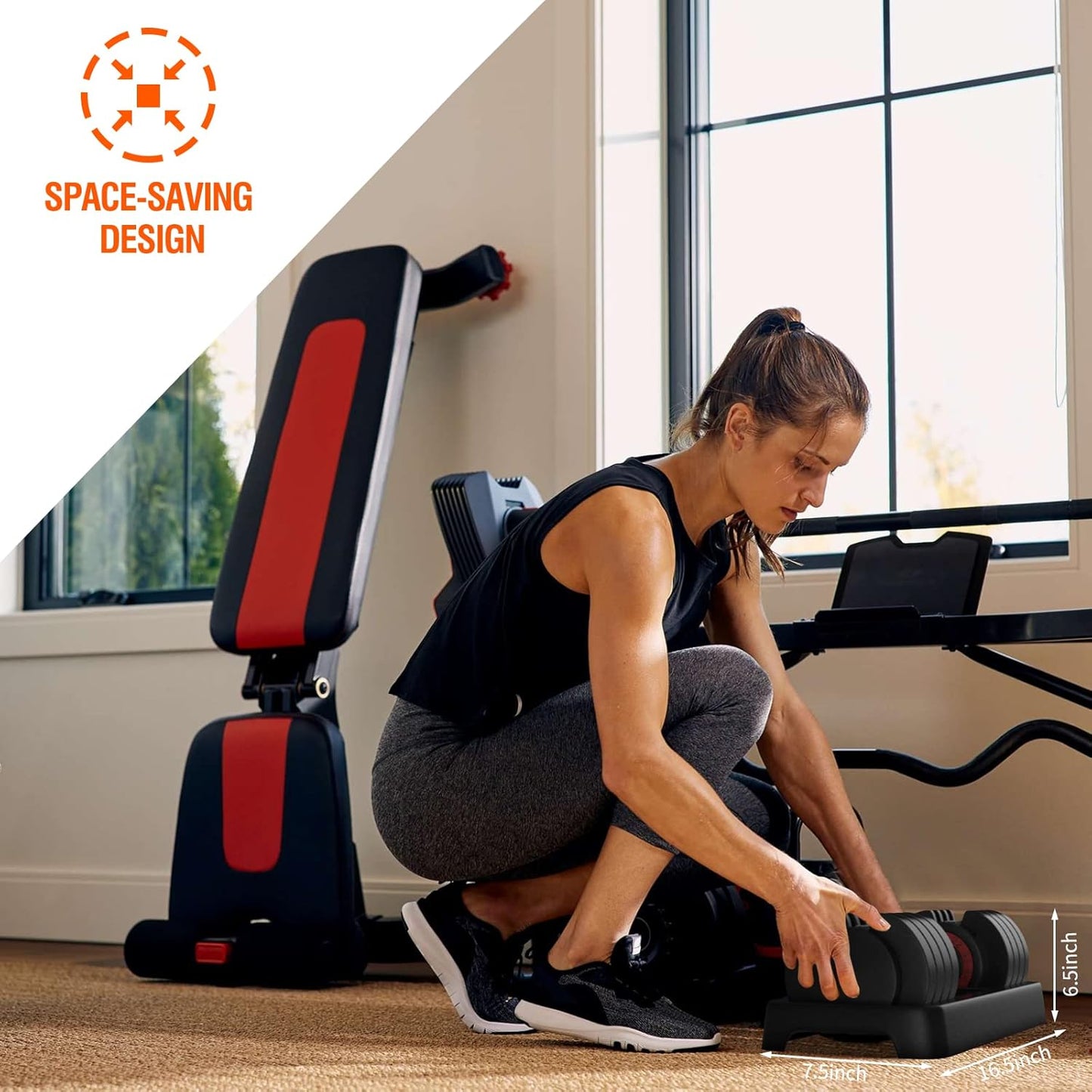 SKOK 25/55 lbs Pair Adjustable Dumbbells Set, Adjustable Weights Dumbbells Set for Men and Women with Anti-Slip Fast Adjust Weight by Turning Handle,Black Dumbbell with Tray