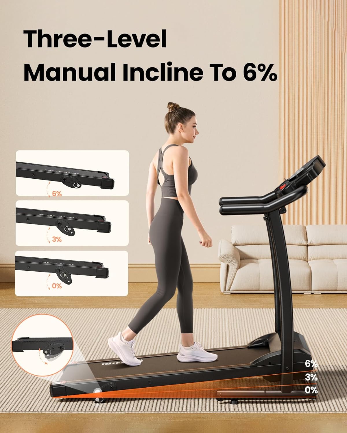 Treadmills for Home, 3.0HP Quiet Brushless Foldable Treadmill with Incline, Small Space Portable Running Walking Machine, 300 Lbs Capacity with Bluetooth APP & Pulse Monitor