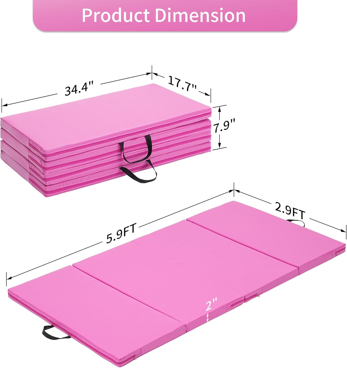 ZENOVA Gymnastics Mat 6'x3'x2''/4'x8'x2'' Exercise Mat Gym Mat for Home Aerobics Workout Foldable Tumbling Mat Children Gifts