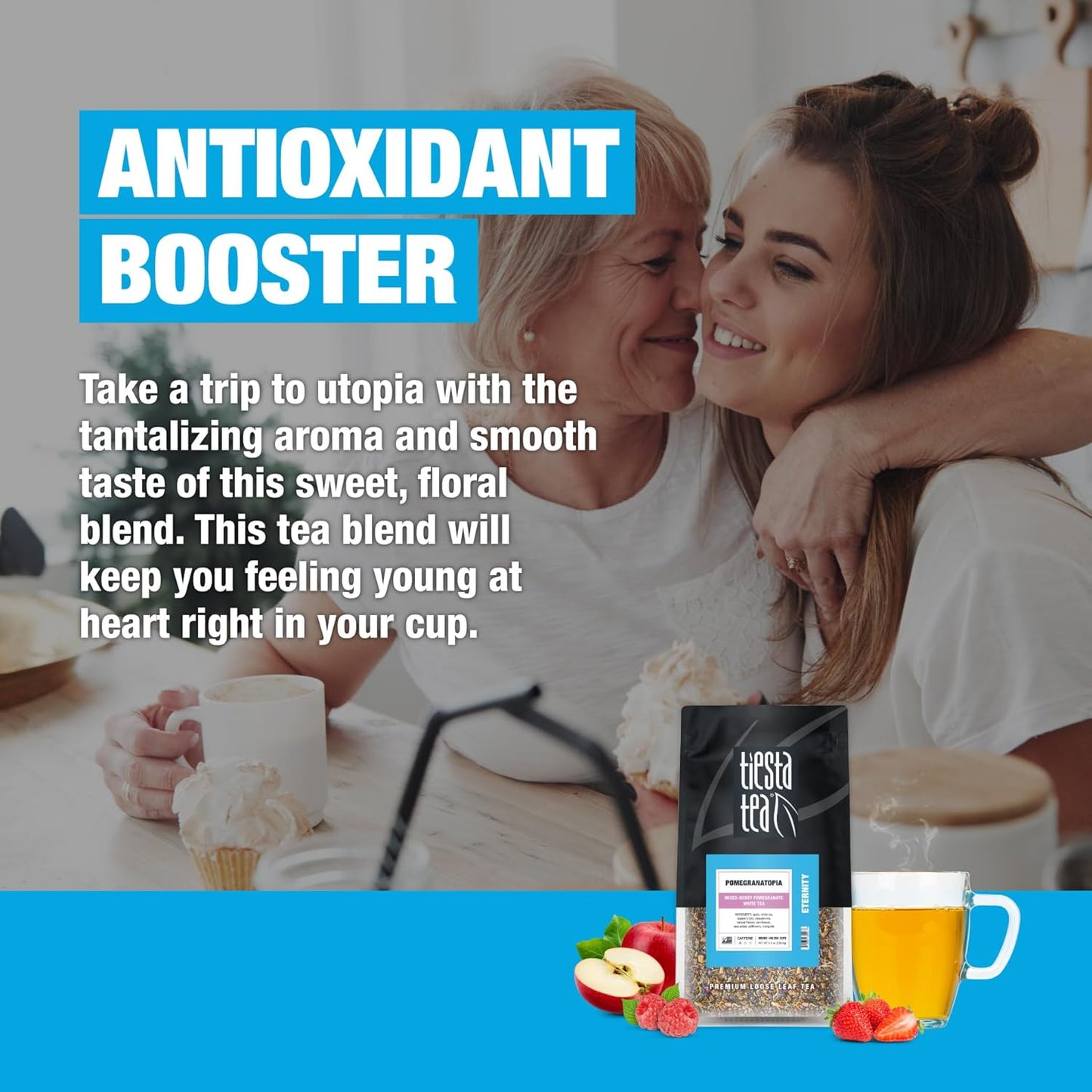 Tiesta Tea Pomegranatopia – Premium Loose Leaf Mixed-Berry Pomegranate White Tea | Low-Caffeine Blend | Hot & Iced | 8oz Resealable Pouch | Brews Up to 200 Cups