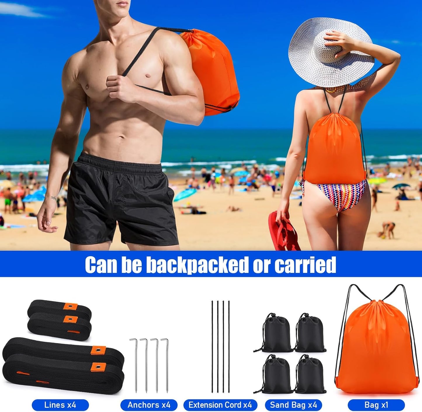 TOBWOLF 26.3' x 52.6' Beach Volleyball Lines, Volleyball Court Lines with Metal Anchors & SandBags,Highly Visible Marking Sand Lines with Metal Anchors & SandBags for Sand Outdoor Grass Backyard