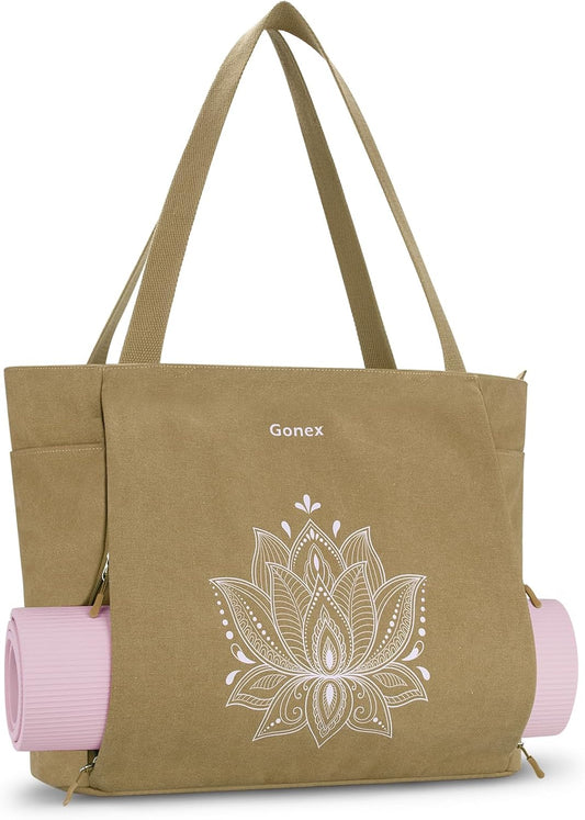 Gonex Yoga Mat Bag, Large Tote Bag with Multi Pockets for Women Men, Canvas Mat Carrier, Full Zipper Easy Access for Pilates Gym Travel