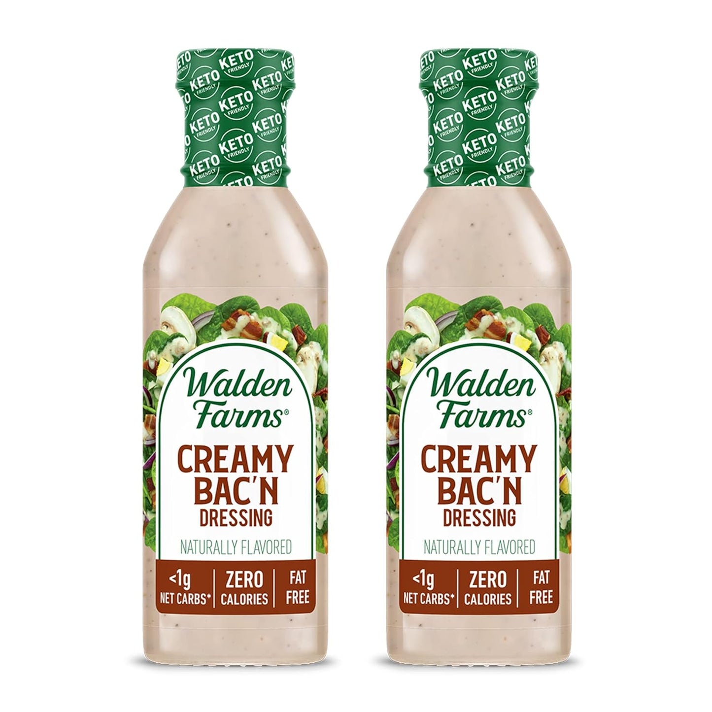 Walden Farms Creamy Bac’n Dressing – Low Carb, Calorie-Free, Gluten-Free, Keto-Friendly, Sugar-Free, Fat-Free, Dairy-Free Smoky Bacon Flavor – 2-Pack, 12 oz Bottles