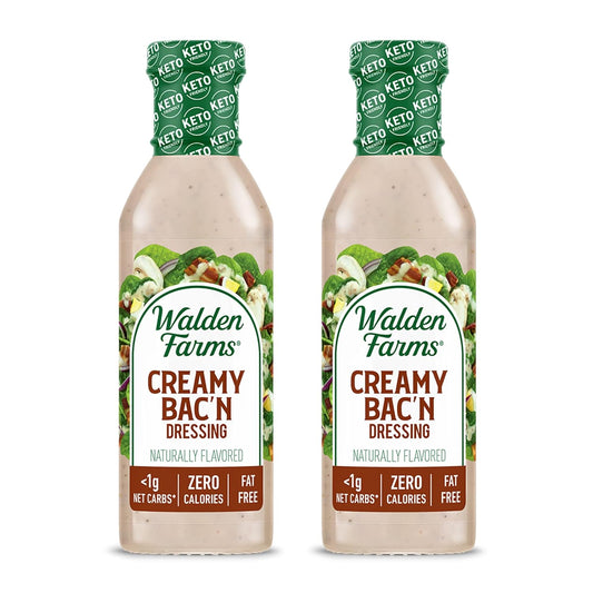 Walden Farms Creamy Bac’n Dressing – Low Carb, Calorie-Free, Gluten-Free, Keto-Friendly, Sugar-Free, Fat-Free, Dairy-Free Smoky Bacon Flavor – 2-Pack, 12 oz Bottles