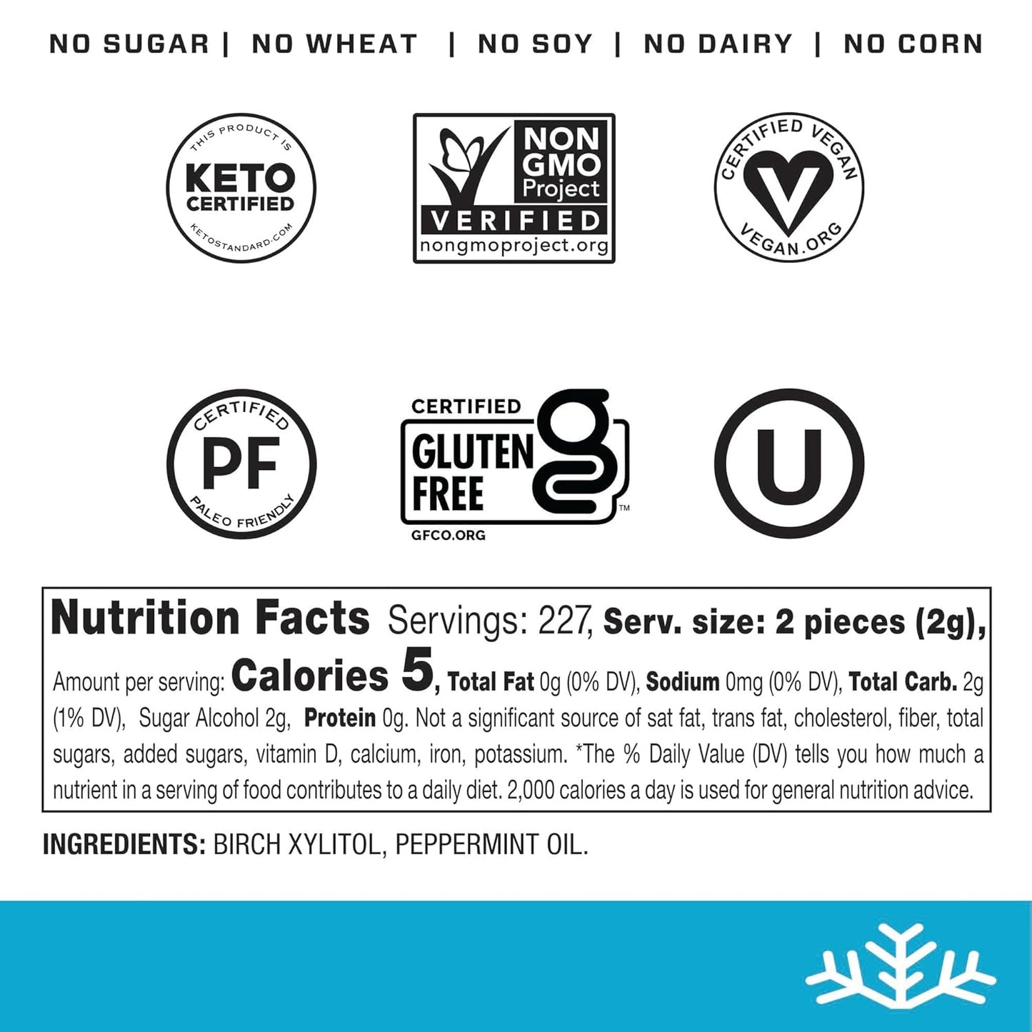 SNØ Peppermint Xylitol Candy Chips | Oral Health Support | Pure Birch Xylitol | Sugar-Free, Low-Carb, Diabetic-Friendly | Vegan, Non-GMO, Gluten-Free, Kosher, Keto-friendly (1 LB Bag)