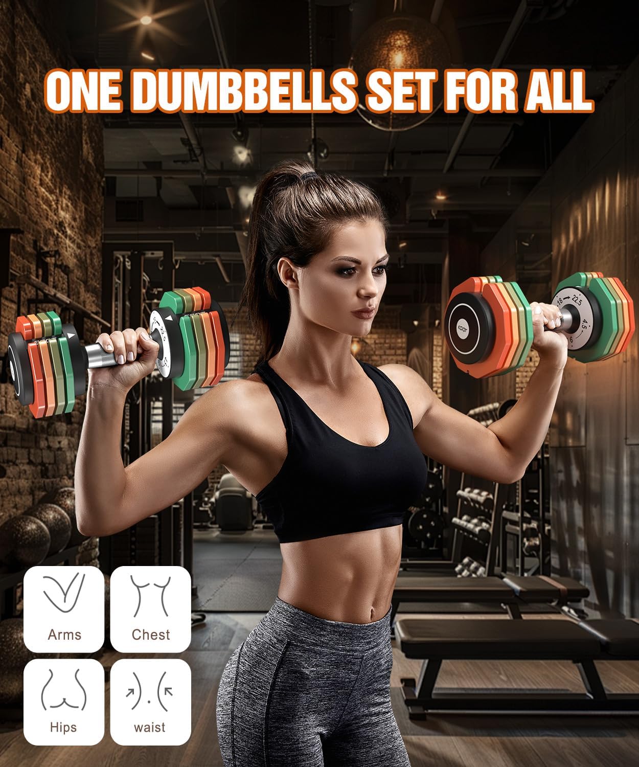 Adjustable Dumbbells Set/Single, 12.5LB/22.5LB/55LB 5 in 1 Free Adjustable Dumbbell Set with Anti-Slip Handle & Rainbow-colored Weight Plates for Home Gym, Weight Set for Women Men