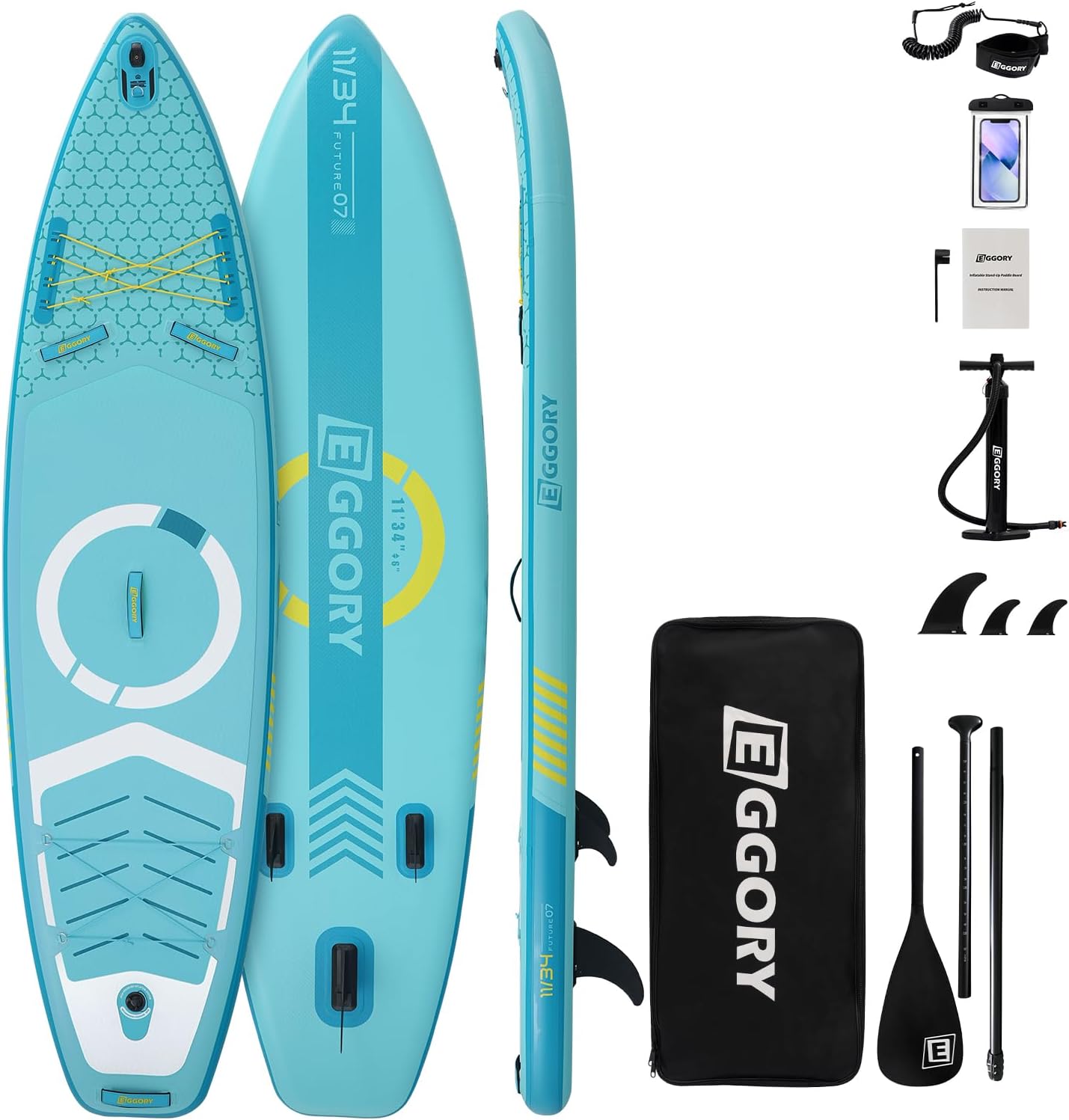 Inflatable Paddle Board,Stand Up Paddle Board Set, Extra Wide SUP Board with Removable Fin, Floating Paddle, Hand Pump, Waterproof Phone Pouch,Traveling Board