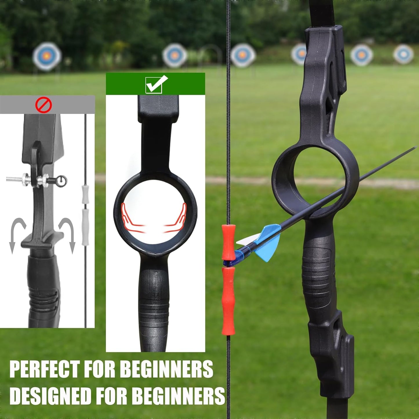 Bow and Arrow Set for Adults Beginners, Upgraded Round Double Arrow Rest, Soft Silicone Finger Guard, Archery Recurve Bow 18lbs with Practice Arrows Suitable for Outdoor Backyard Target (Black)