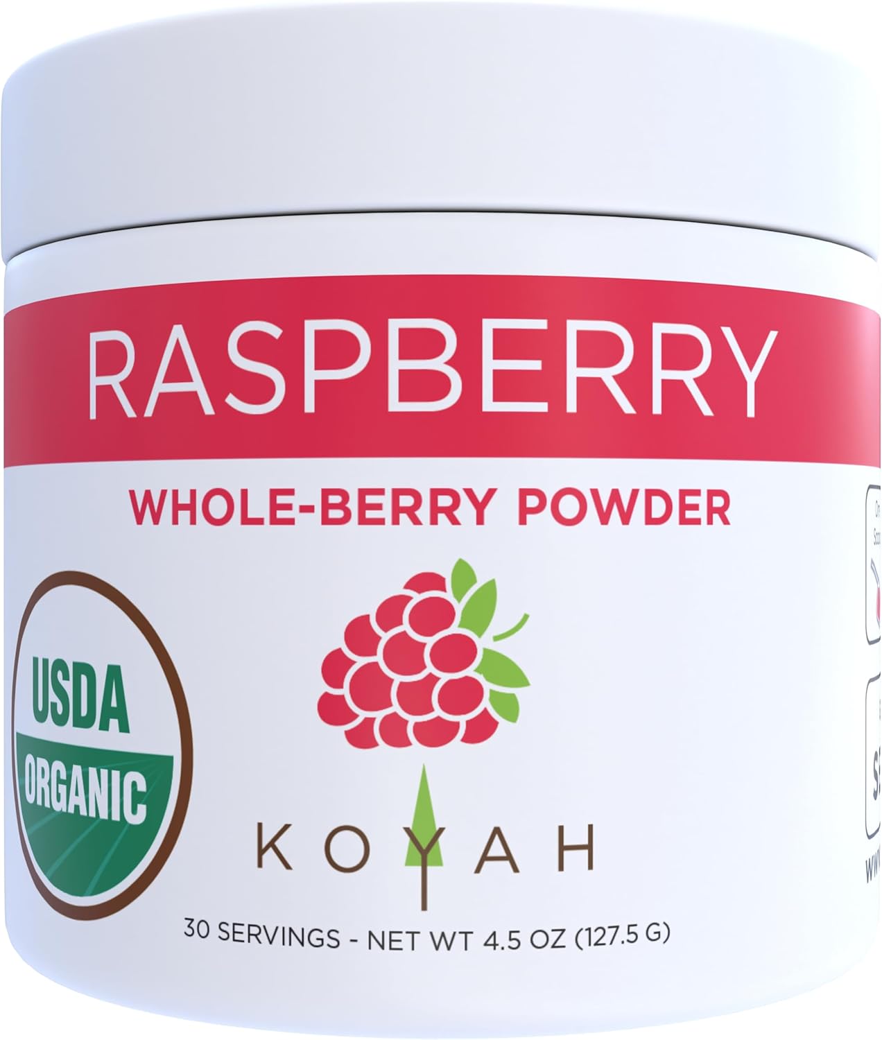KOYAH - Organic Raspberry Powder 30 Servings (1 Scoop = 15 Raspberries), Freeze-Dried, Whole-Berry Powder, Equivalent to 450 Raspberries