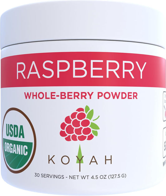 KOYAH - Organic Raspberry Powder 30 Servings (1 Scoop = 15 Raspberries), Freeze-Dried, Whole-Berry Powder, Equivalent to 450 Raspberries
