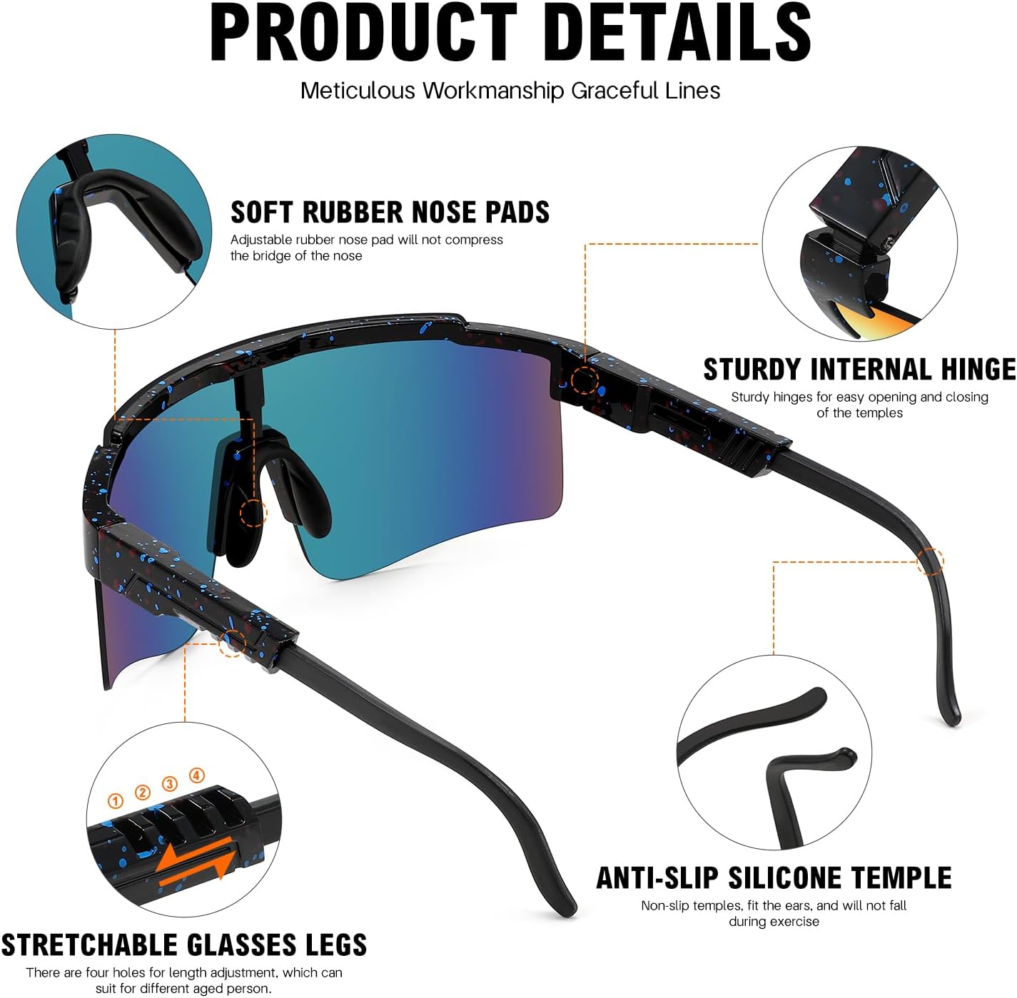 MALIDAK Sports Sunglasses for Mens Women Youth Baseball Sunglasses UV400 Protection Men Cycling Glasses