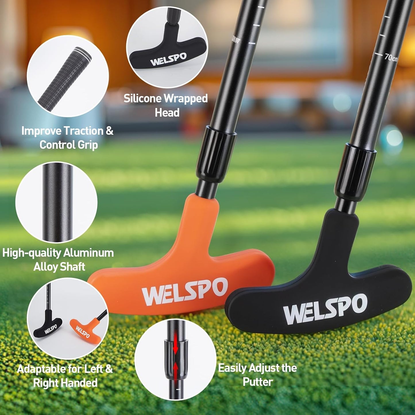 WELSPO Golf Putters for Men and Women Two-Way Kids Putter Mini Golf Putter with 2 Golf Putters, 4 Golf Balls for Right or Left Handed, Adjustable Length Golf Putter for Children, Teenagers and Adults