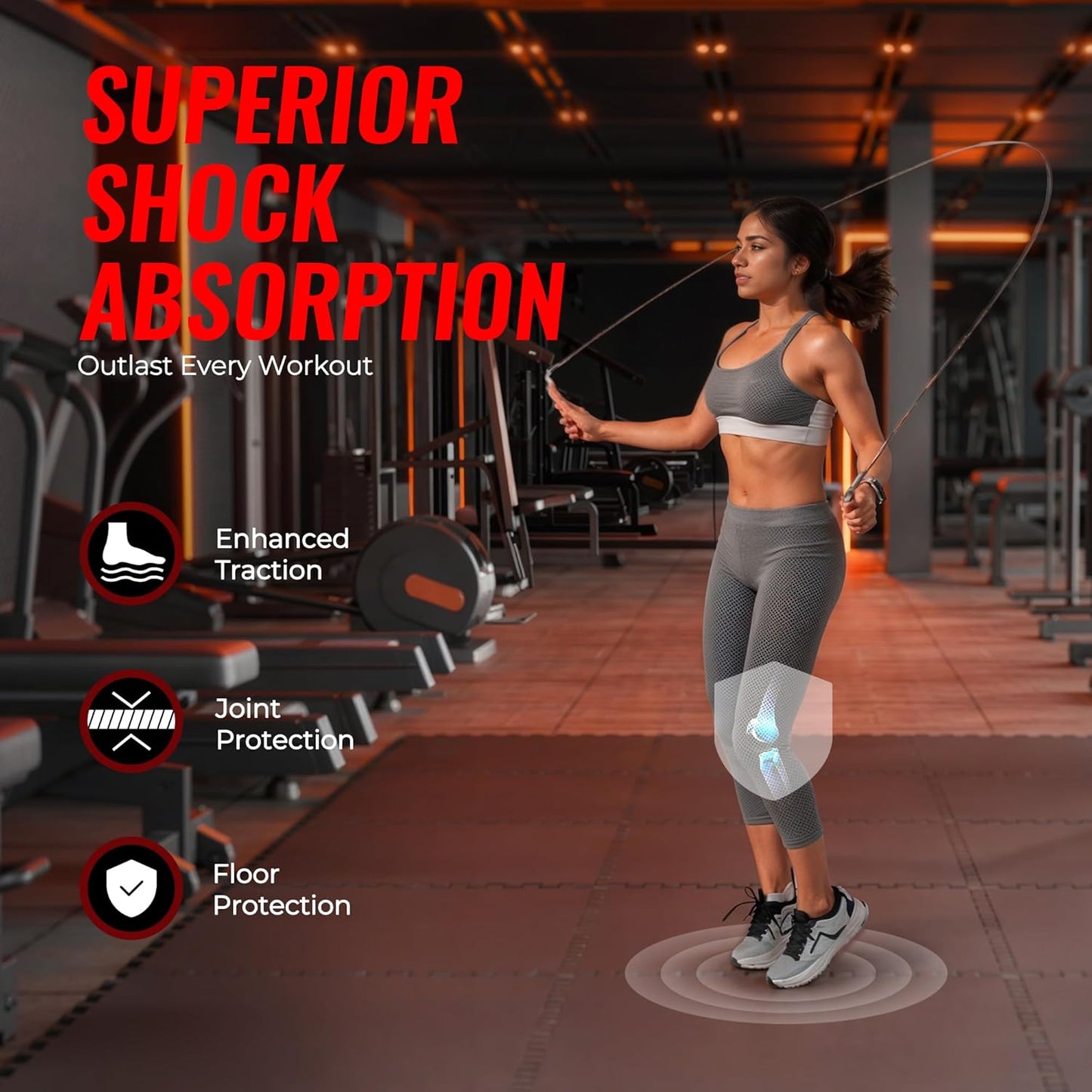 SUPERJARE 0.79 Inch Gym Flooring for Home Gym, Exercise Equipment Mats with Rubber Top, Interlocking Rubber Floor Tiles for Home Gym and Fitness Room, Protective Flooring Mat