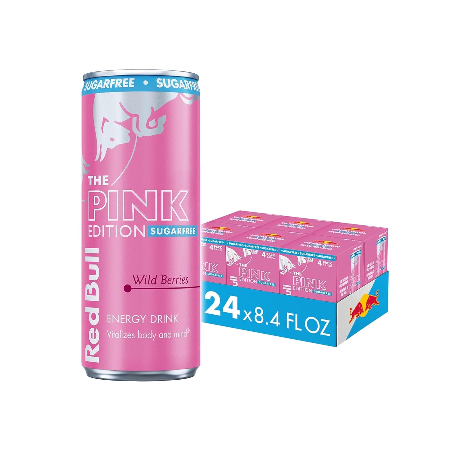 Red Bull Pink Edition Sugar Free Energy Drink, Wild Berries, 8.4 fl. oz., 6 x 4 Cans, Pack of 24 Cans, with 80mg Caffeine, Taurine & B Vitamins