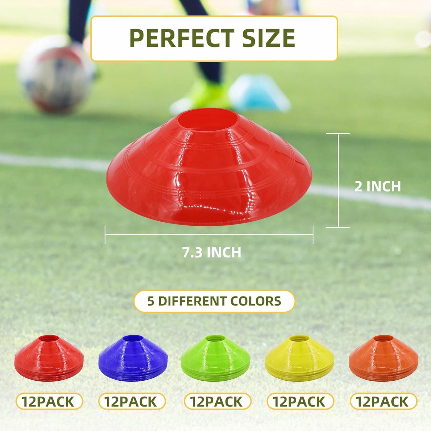 60/30 Pack Soccer Training Cones - Agility Cones with Carry Bag, Sturdy Disc Cones for Sports Training, Soccer, Football, Basketball, Indoor Outdoor Sports, Festive Events, Field Cone Markers