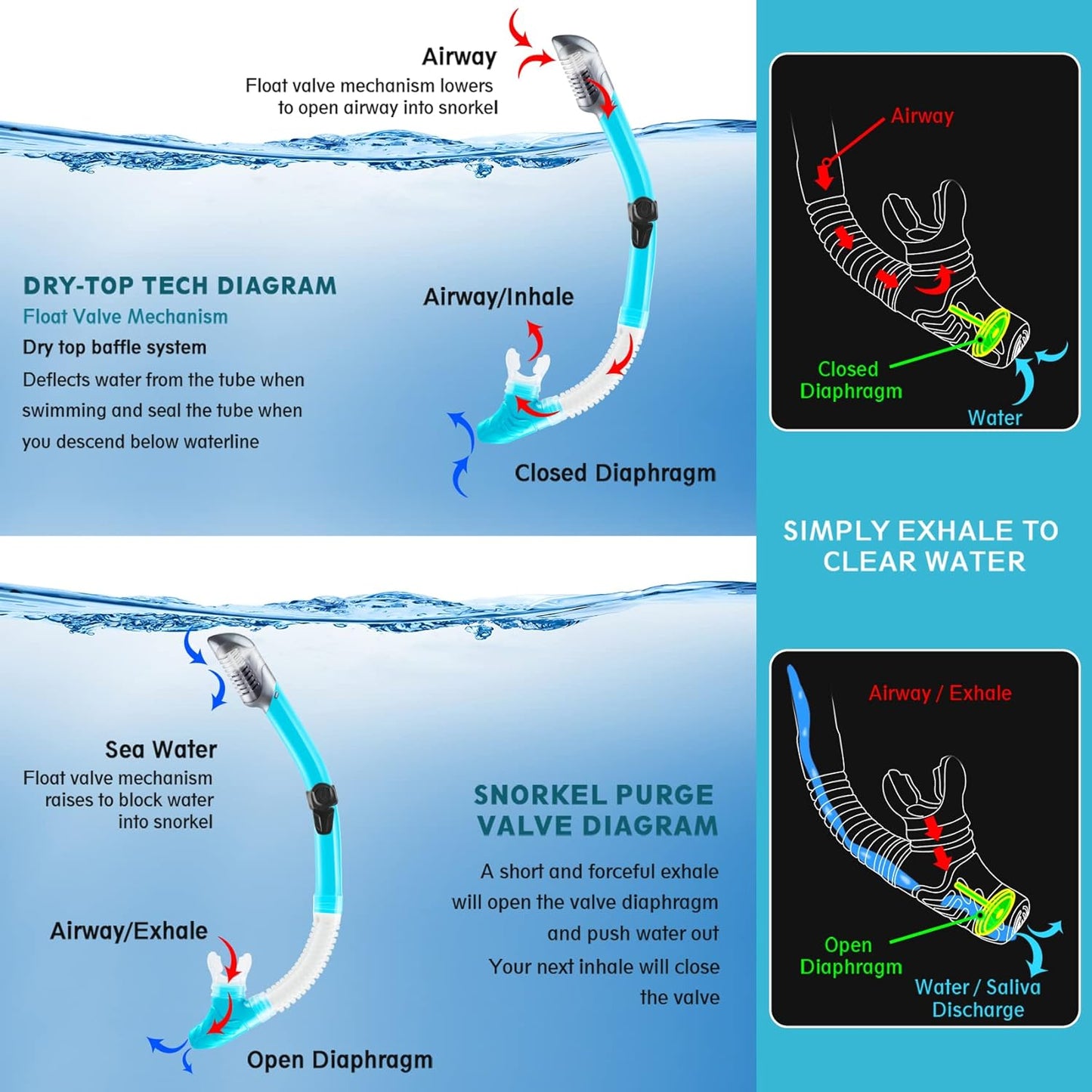 ZEEPORTE Mask Fin Snorkel Set, Travel Size Snorkeling Gear for Adults with Panoramic View Anti-Fog Mask, Trek Fins, Dry Top Snorkel and Gear Bag for Swimming Training, Snorkeling Kit Diving Packages