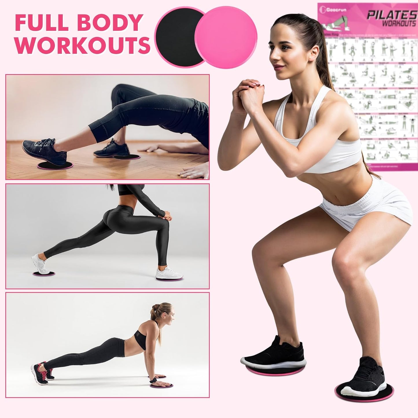 Pilates Ring Set Exercise Equipment with Exercise Bands Resistance Bands Set, Pilates Ball, Sliding Disks – Workout Equipment Home Gym Includes Complete Fitness Poster