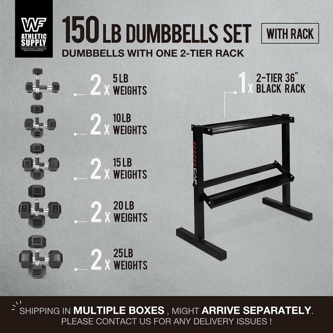 WF Athletic Supply Rubber Encased Hex Dumbbells with Rubber Grip Contoured Handle for Muscle Toning, Strength Building & Full Body Workout