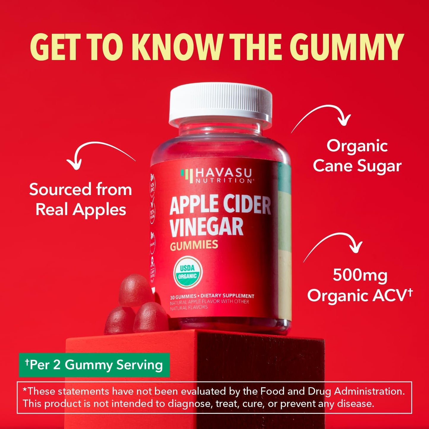 Apple Cider Vinegar Gummies - Organic ACV Vitamins for Digestive Health, Metabolism & Gut Support - 30 Count - Vegan, Non-GMO, Gluten-Free - Delicious Flavor & No Harsh Taste - 15 Day Supply