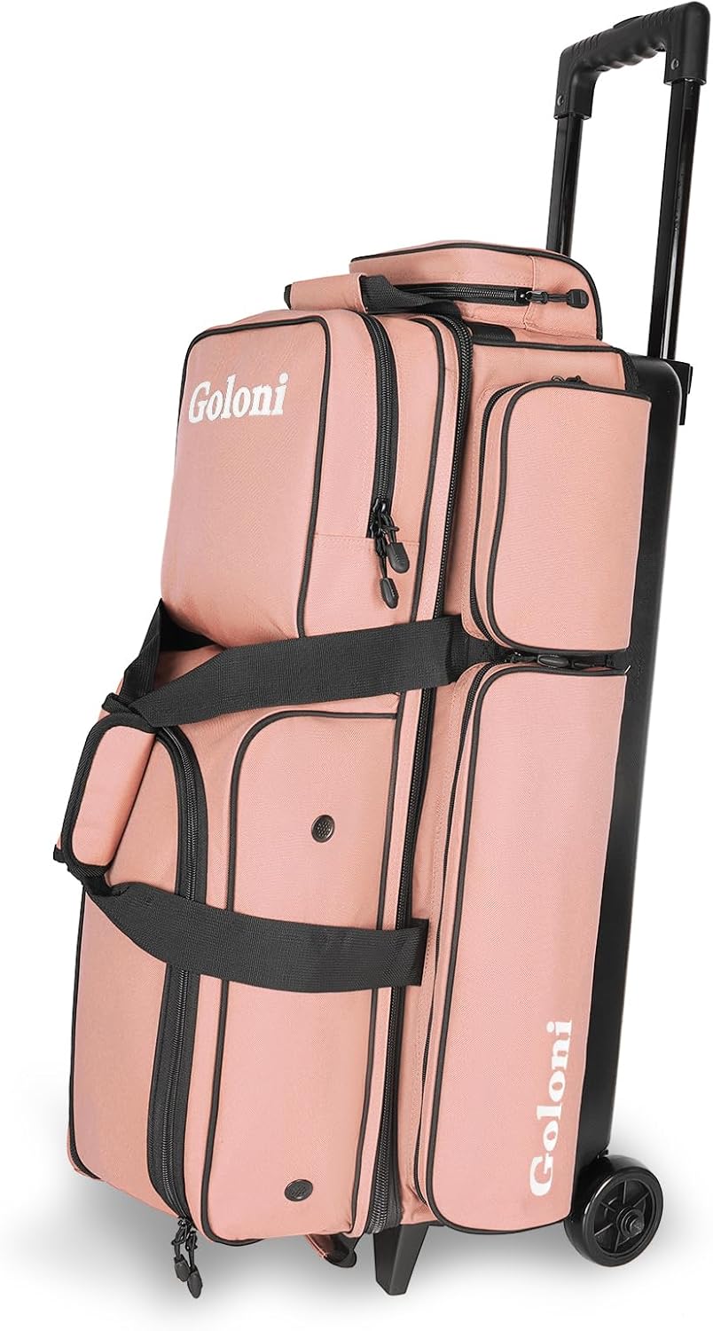 Goloni 3 Ball Bowling Bags with Wheels - Rolling Bowling Bag for 3 Balls & Accessories - Retractable Handle Extends to 38