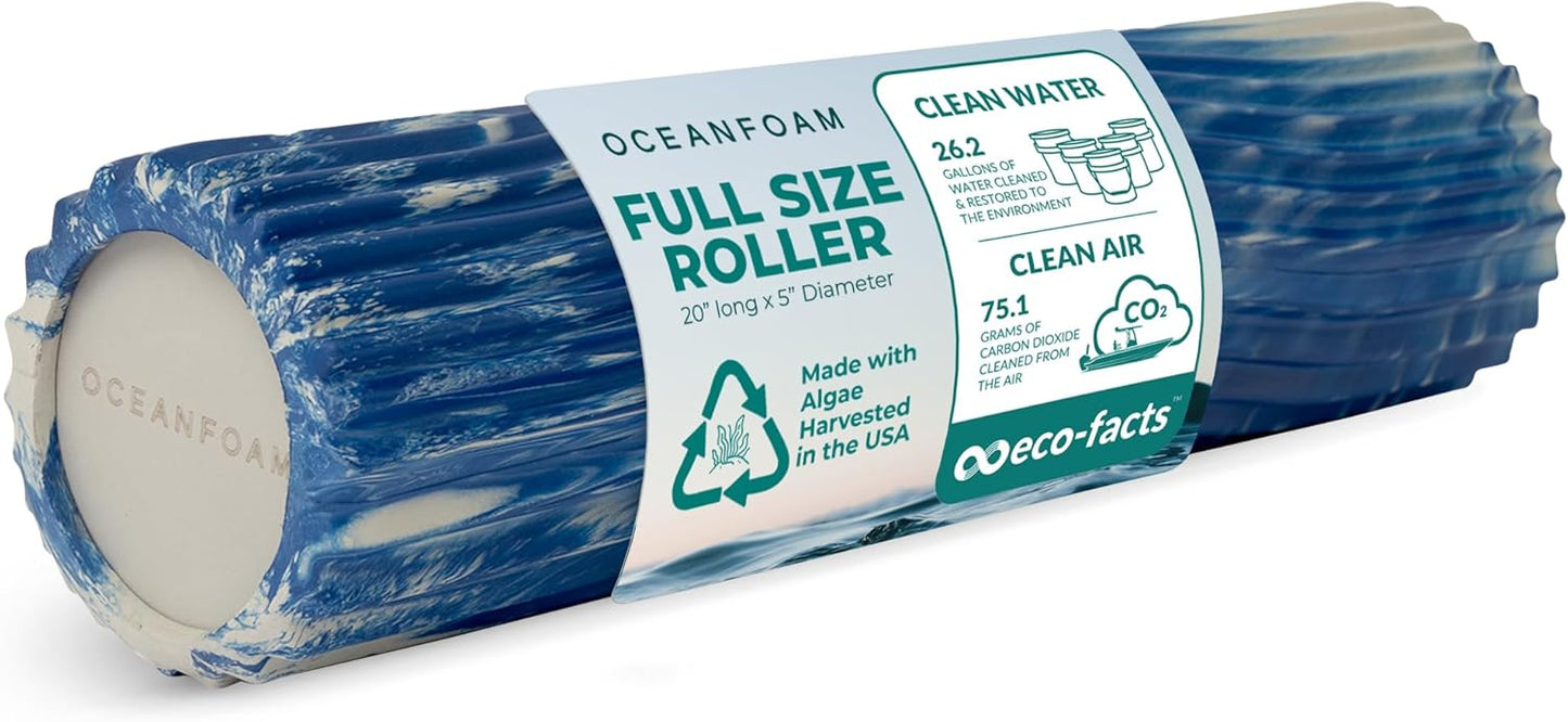 Oceanfoam Tidal Roller - Royal Marbled - Muscle Massage Foam Roller for Back Pain & Stretching - Firm and Ergonomic Wide Wave Textured - Yoga, Athletics, & Wellness - Full Size, 20" x 5"