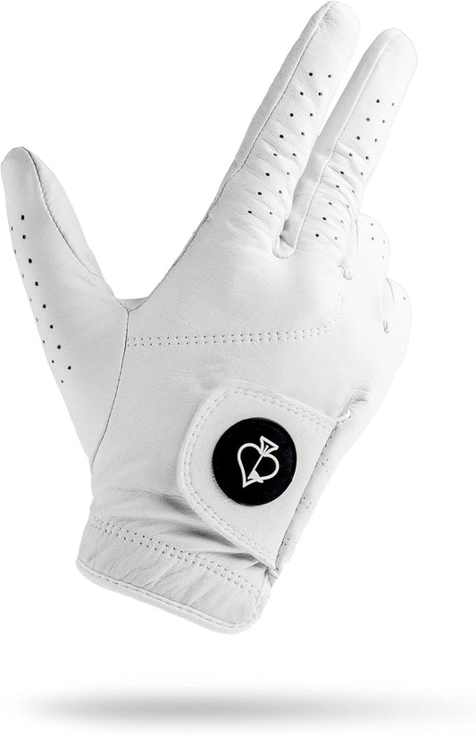 Pins & Aces - Ghost White Golf Glove Design - Premium AAA Cabretta Leather, Long-Lasting Durable Tour Glove for Men or Women - Premium Leather Golf Glove Left & Right Hand