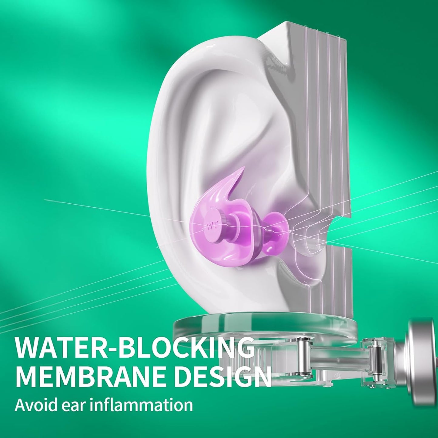 WATERTIME Waterproof Swimming Neckband Ear Plugs for Adults - Reusable Silicone Ear Plugs for Women & Men, Keep Ear Water Out for Swimming, Showering, Water Sports (Black, One Size)