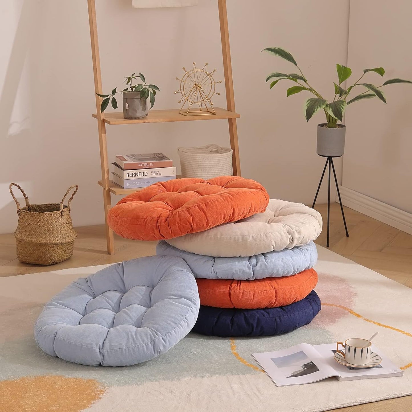 Tiita Floor Pillow Cushion, 22 inch Round Seat Cushion, Outdoor Floor Pad, Meditation Cushion for Yoga Living Room Sofa Balcony, Beige