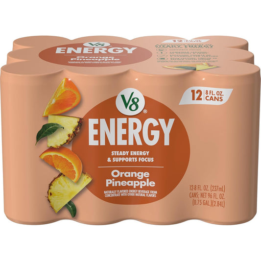 V8 Energy Orange Pineapple Energy Drink, 8 fl oz Can (12 Pack)