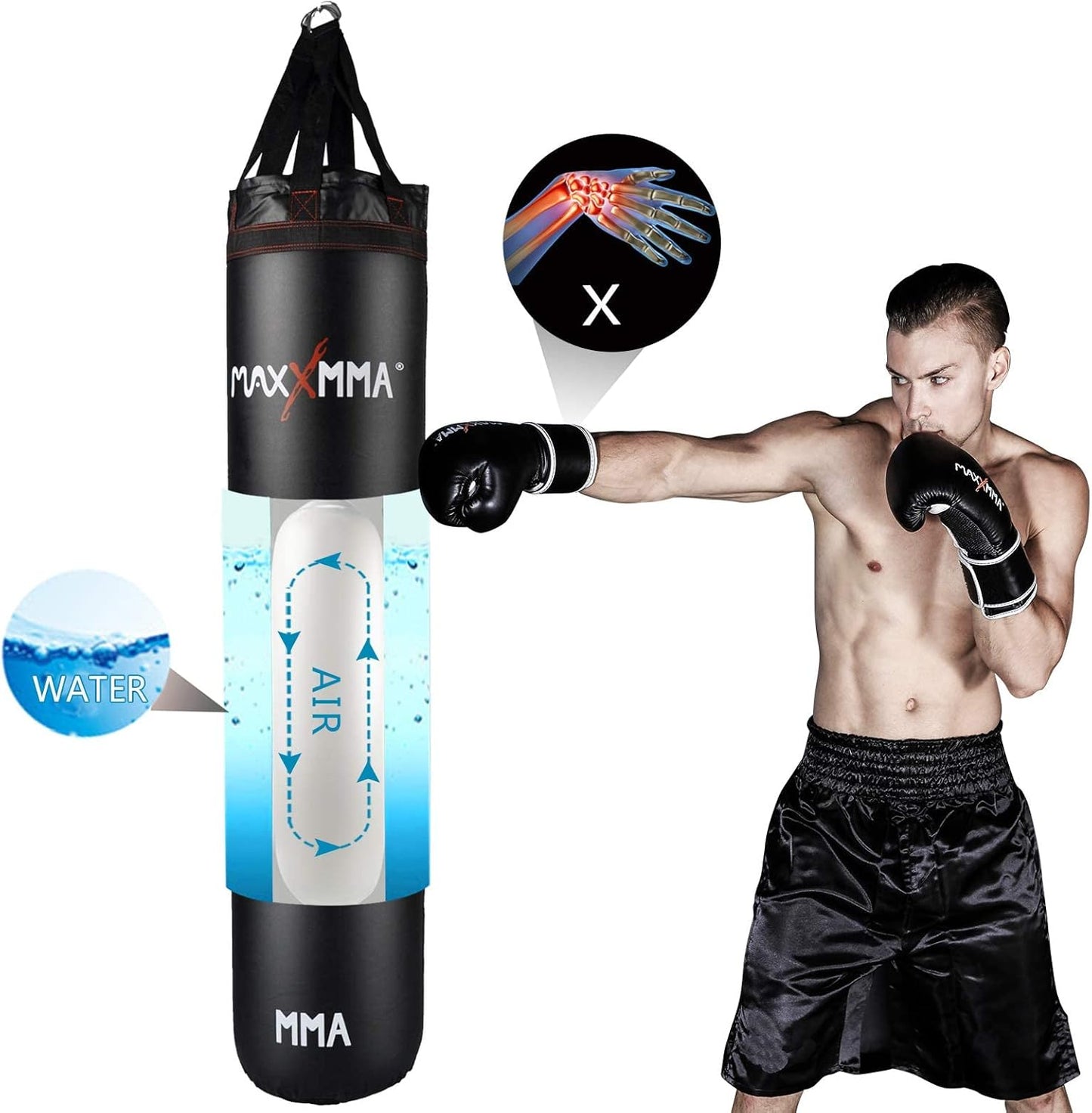 MaxxMMA 5 ft Water/Air Heavy Bag Kit (Adjustable Weight 70~140 lbs.)