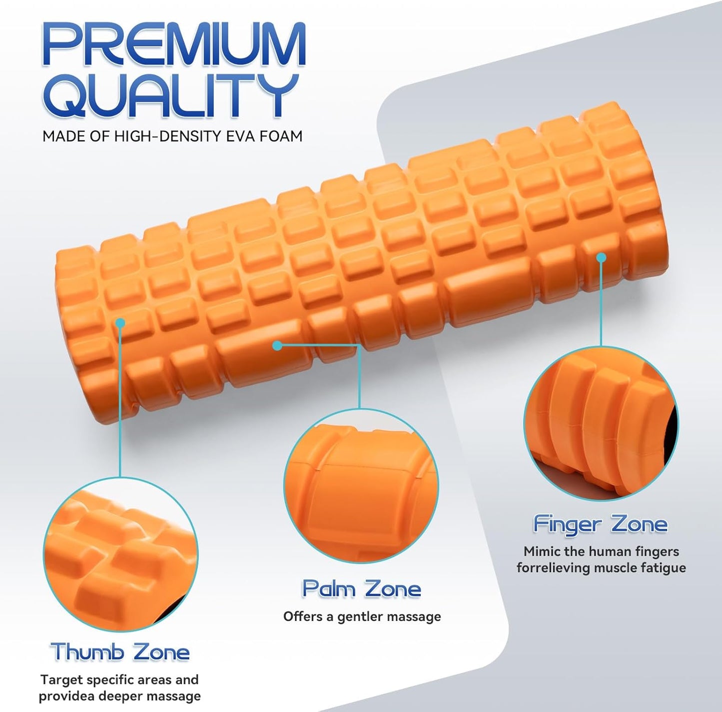 Foam Roller High Density Foam Roller Set for Deep Tissue Muscle Massage, 18" Trigger Point Fitness Exercise Massage Roller, Self-Myofascial Release for Whole Body (Orange)