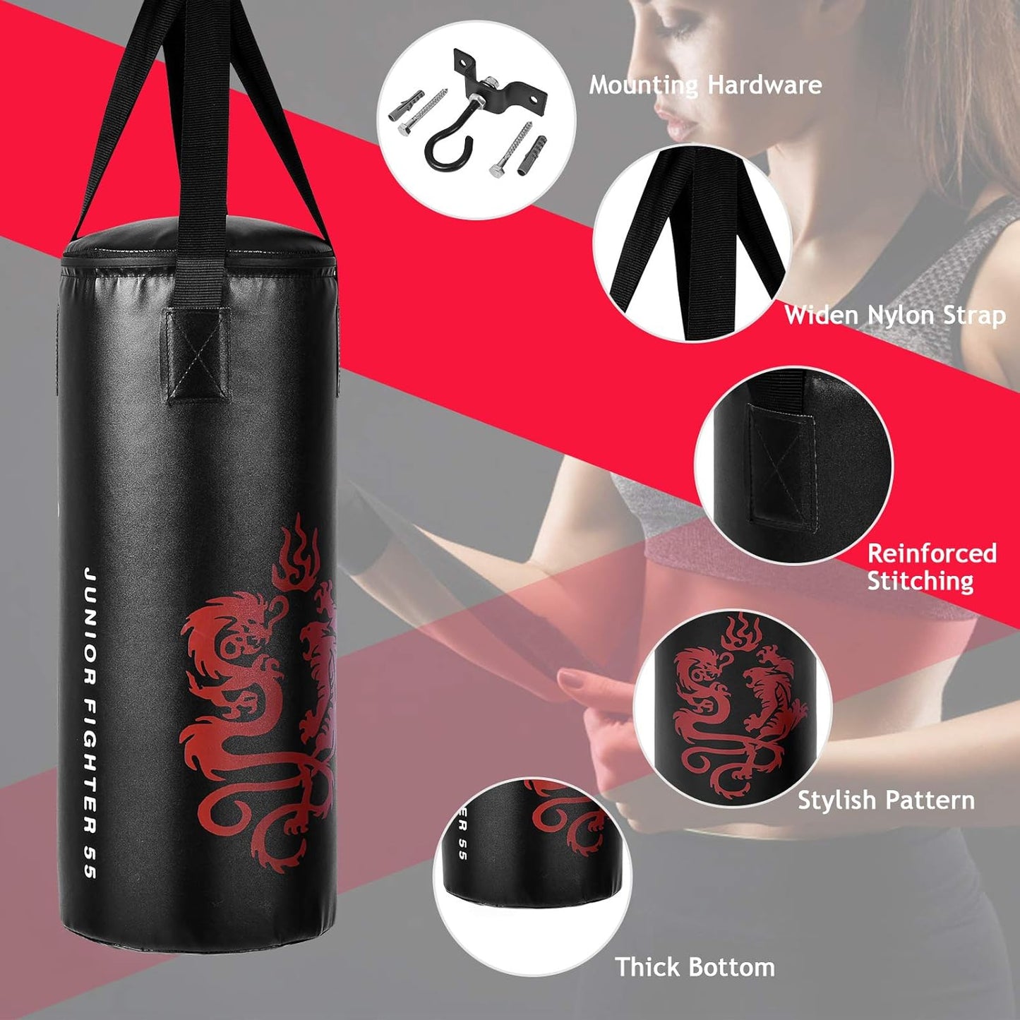 GYMAX Kids Punching Bag Set, Prefilled Junior Kick Boxing Bag Kit with Gloves & Jumping Rope, Heavy Duty Wall Mounted Punching Bag for Youth MMA, Martial Kungfu Thai Training