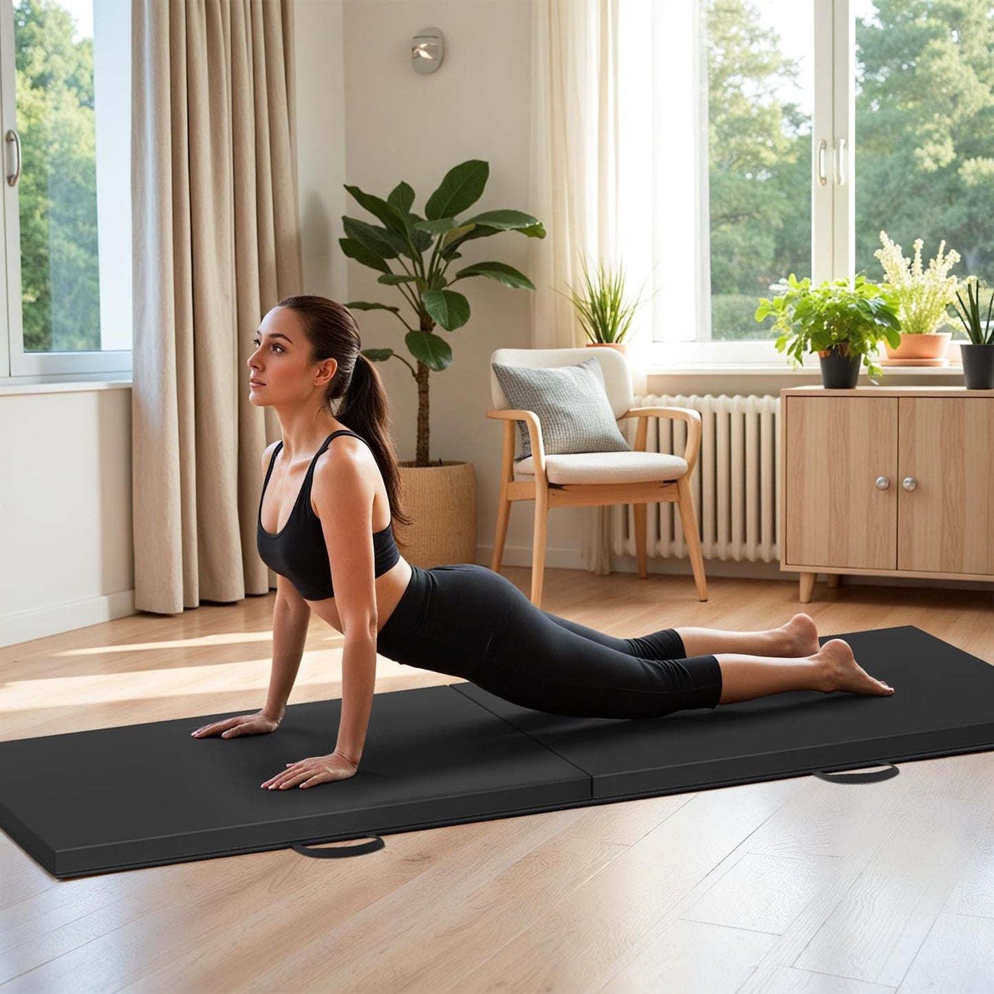 Gymnastics Tumbling Mats Portable Gymnastics Mat Foldable Tumbling Mat 2'x6'/4'x8' PU Leather Exercise Mat Yoga Mat with Carrying Handles for home Workout outdoor Yoga Gymnastics