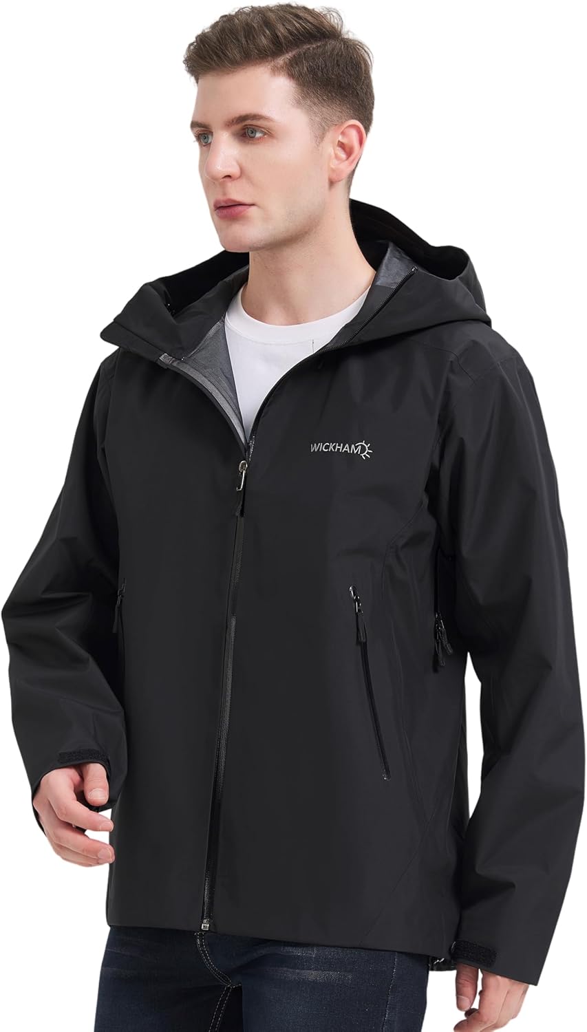 WICKHAM Men's High-performance Rain Jacket Outdoor Waterproof Windproof Coat fully Sealed Seams Shell for Expedition,Golf