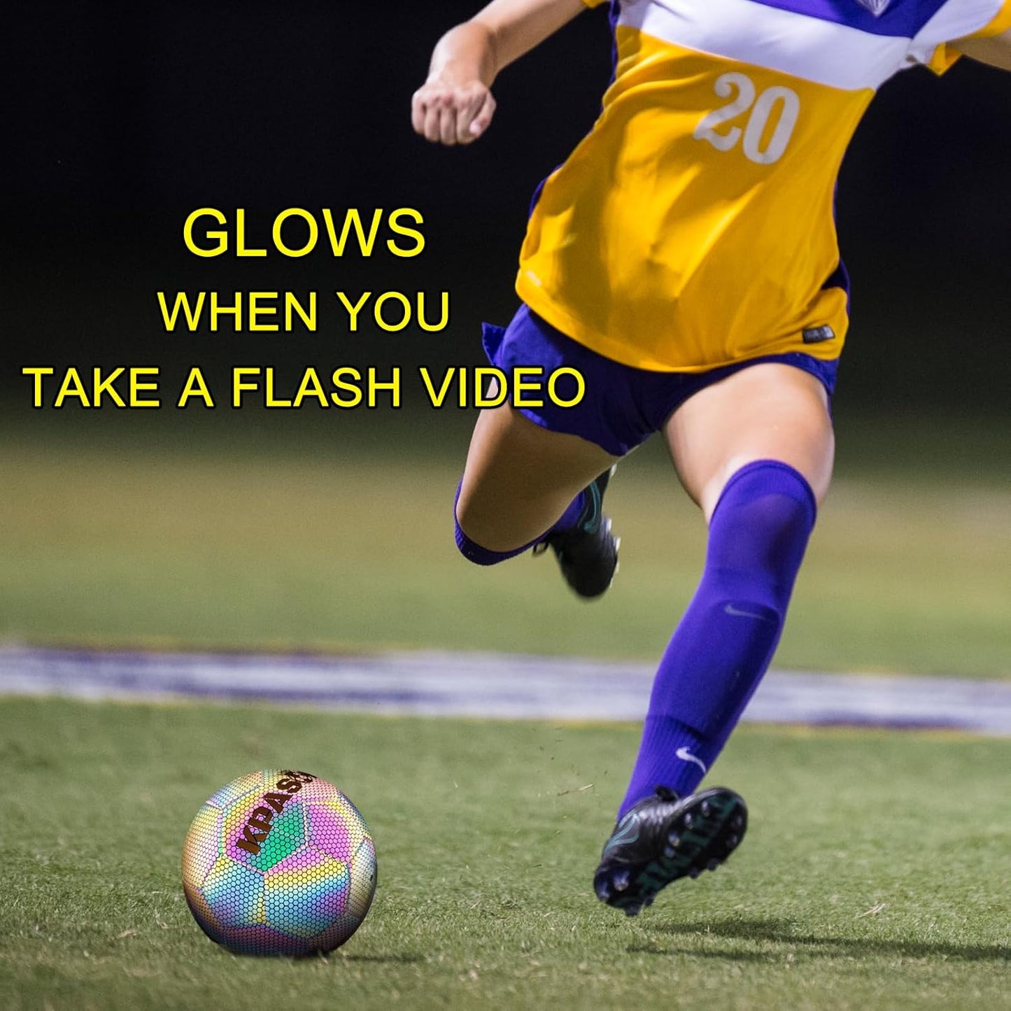 Soccer Ball, Holographic Reflective Glowing Soccer Ball for Men Women Training