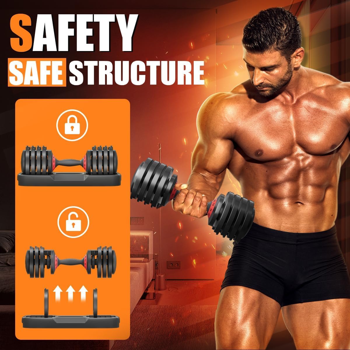 VEICK 25/55 lbs Adjustable Dumbbell with Anti-Slip Turning Handle, Fast Adjust Weight for Men Women, Exercise Equipment with Tray for Home Gym Full Body Workout Fitness