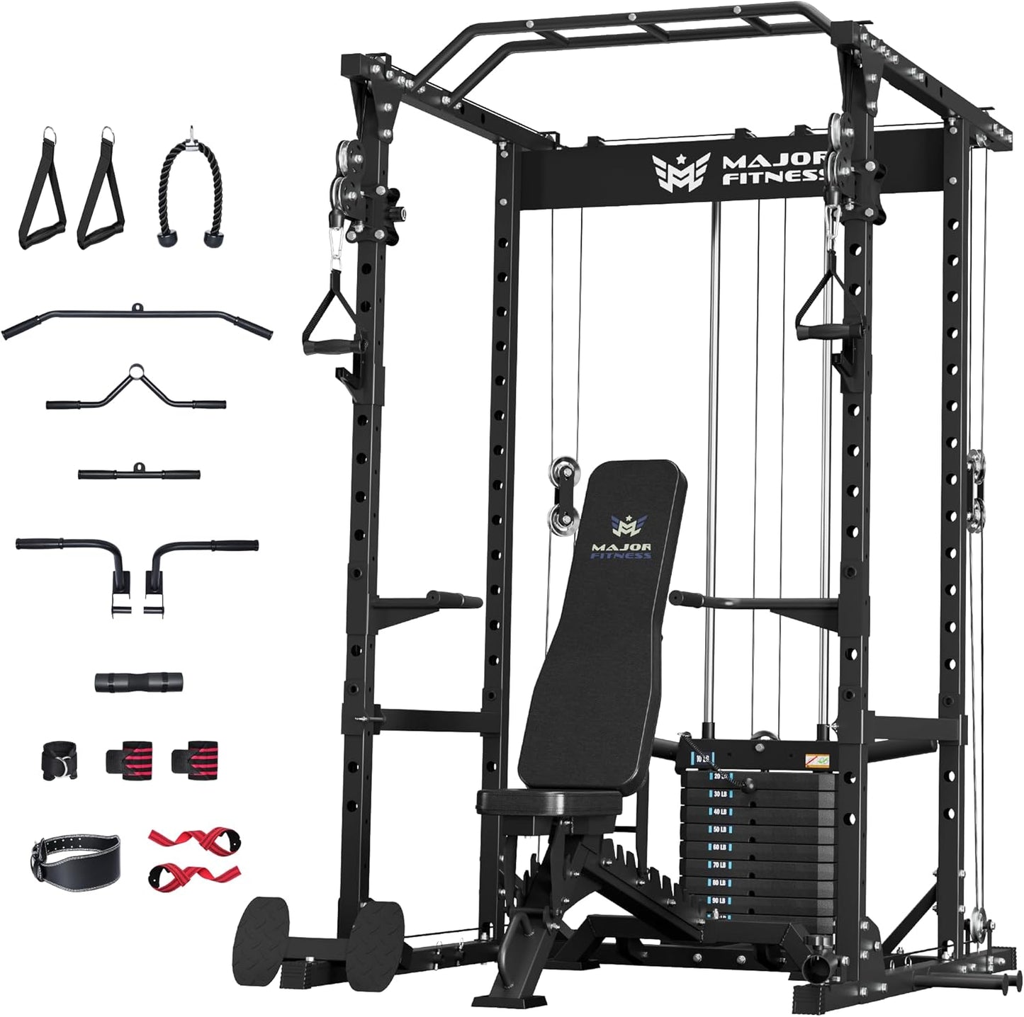 MAJOR FITNESS Drone1 Power Cage - Multi-Function Power Rack for Home Gym, Squat Rack, Cable Crossover System, for Strength Training, Heavy-Duty Steel Construction
