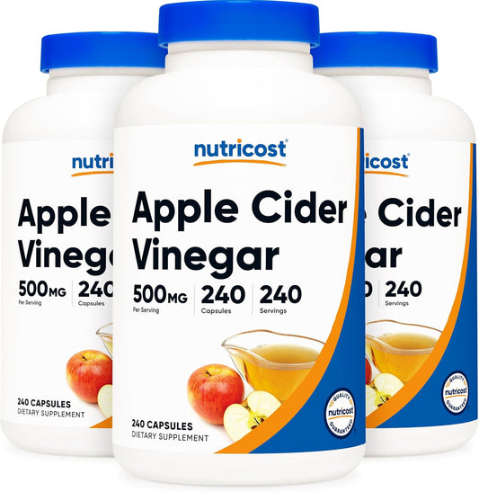 Nutricost Apple Cider Vinegar 500mg, 240 Vegetarian Capsules - Natural, Non-GMO, and Gluten Free (3 Bottles)