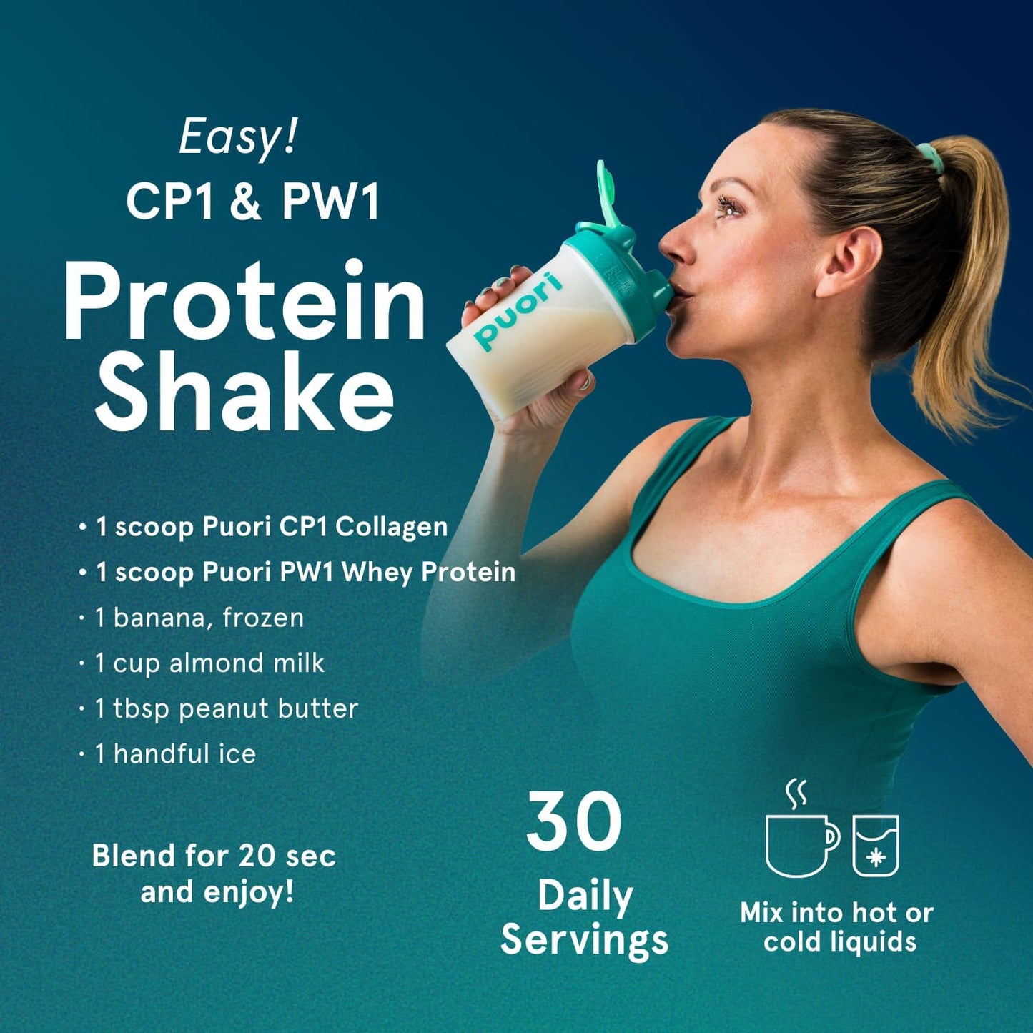 Puori - CP1 Pure Collagen Peptides Powder - Hair, Skin, Nails - Hydrolyzed Protein, Unflavored, 30 Servings