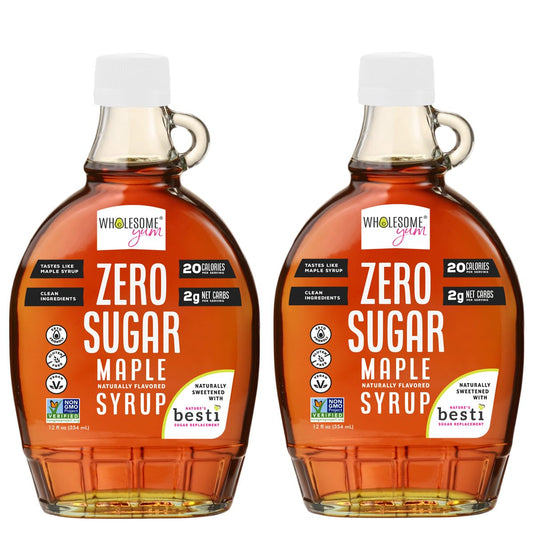 Wholesome Yum Zero Sugar Maple Syrup (Keto Maple Syrup) With Monk Fruit & Allulose - Natural Sugar Free Pancake Syrup - Non GMO, Low Carb, Gluten Free, Vegan, No Aftertaste (12 fl oz, 2 Pack)