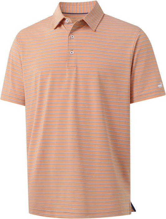 Rouen Mens Polo Shirts Short Sleeve Dry Fit Performance Moisture Wicking Causal Striped Polo Collared Golf Shirts for Men