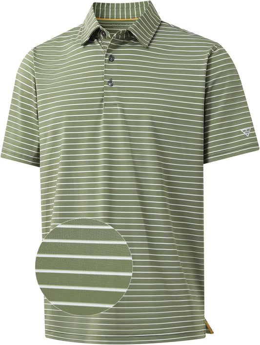 M MAELREG Golf Shirts for Men Moisture Wicking Striped Polo Performance Dry Fit Business Sports Mens Polo Shirts Short Sleeve