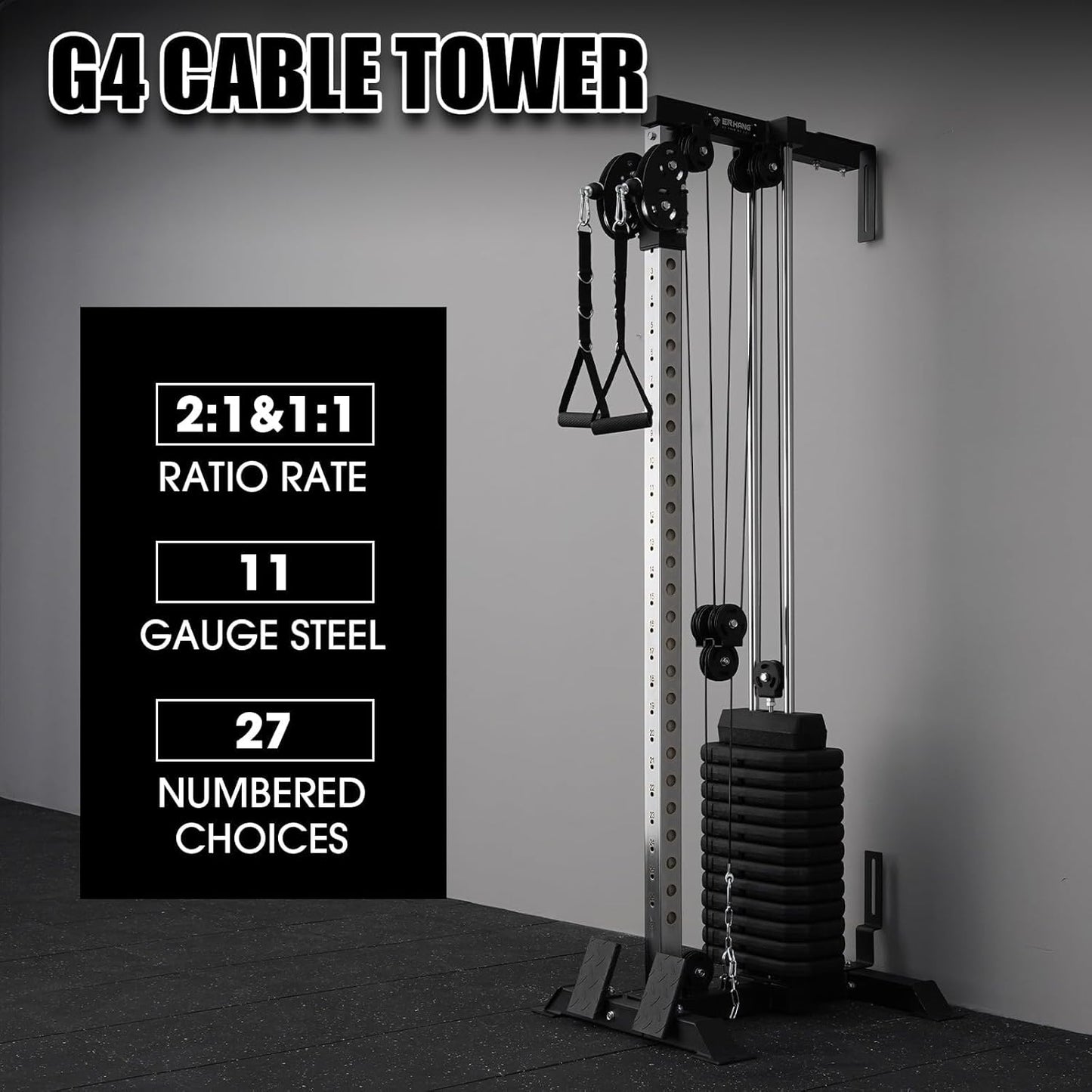 Mikolo Wall Mount Cable Station, Cable Crossover Machine with Dual Pulley System and 18 Adjustable Positions for Home Gym Fitness Equipment