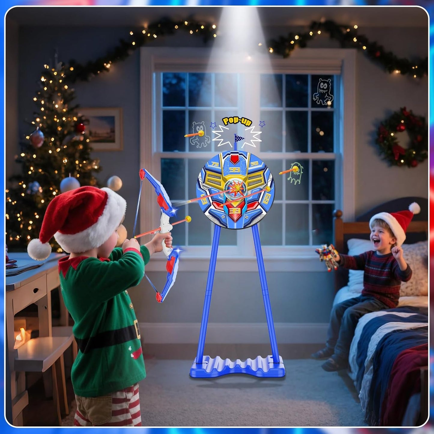 2 Pack Bow and Arrow for Kids, LED Light Up Archery Toy Set with 20 Suction Cup Arrows, 2 Quiver, 1 Standing Target, Indoor Outdoor Sport Gifts for Kids, Boys & Girls Ages 4 5 6 7 8 9 10 11 12