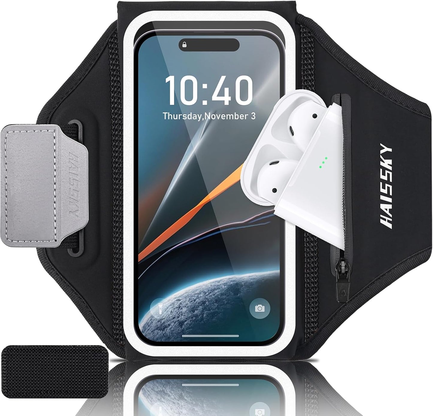 Running Phone Armband with Earphone Holder - 3D Design Cell Phone Armband for iPhone 15/14/13 Pro/Plus & Galaxy S20/S10, Water Resistant Sports Phone Holder with Key Slot for 6.9" Device